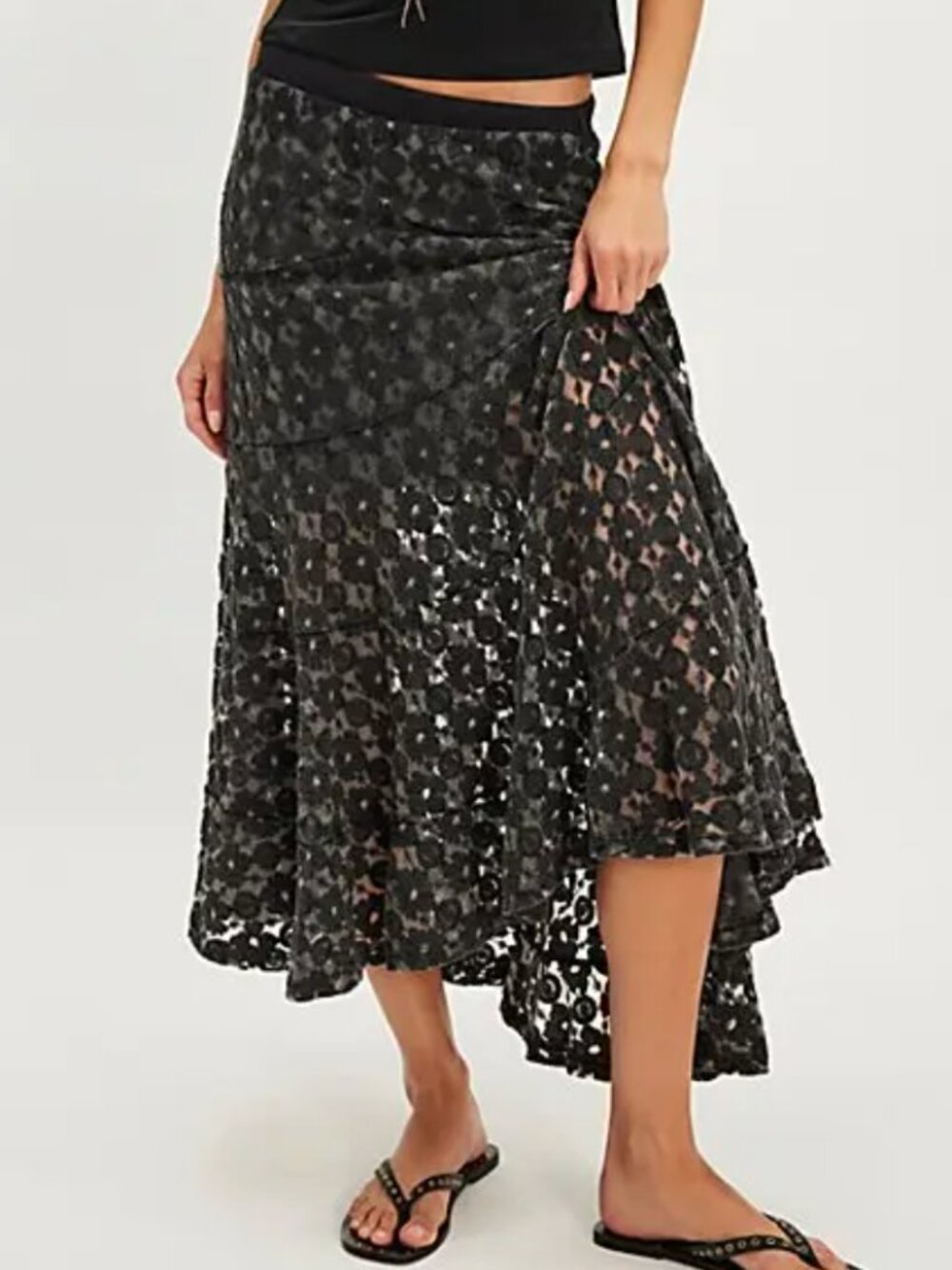 Free People Juniper Lace Midi Skirt -Gray Floral Sheer Boho Whimsygoth